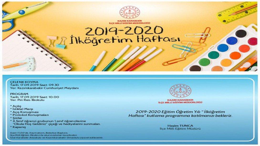 2019-2020 Eğitim-Öğretim Yılı İlköğretim Haftası Kutlama Programı